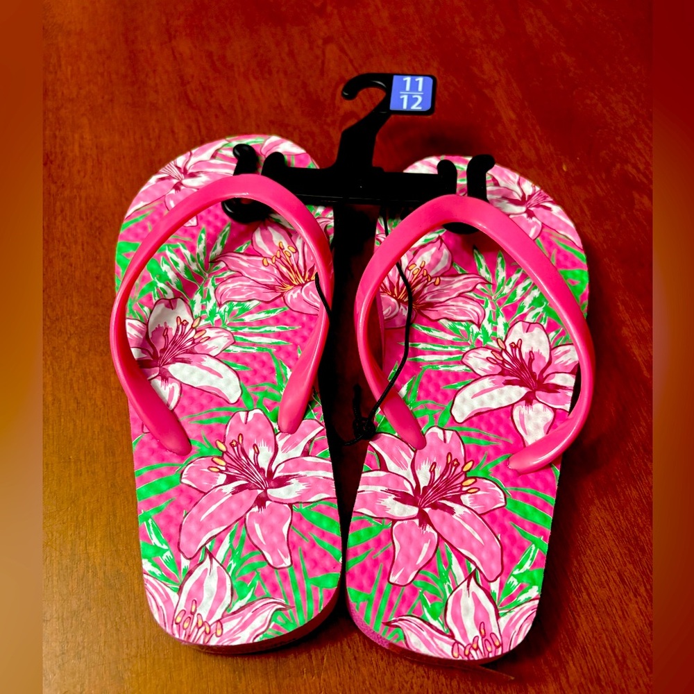 Pink Floral Kids Flip Flops